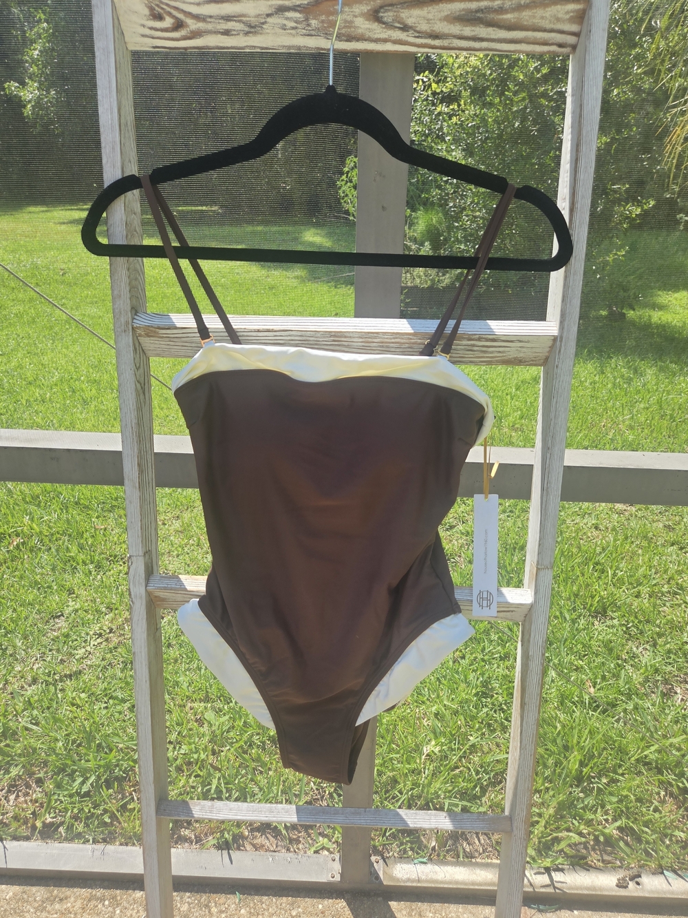 House of Harlow 1960 Brown and Cream Women's One-Piece Swimsuit, Sz Medium
